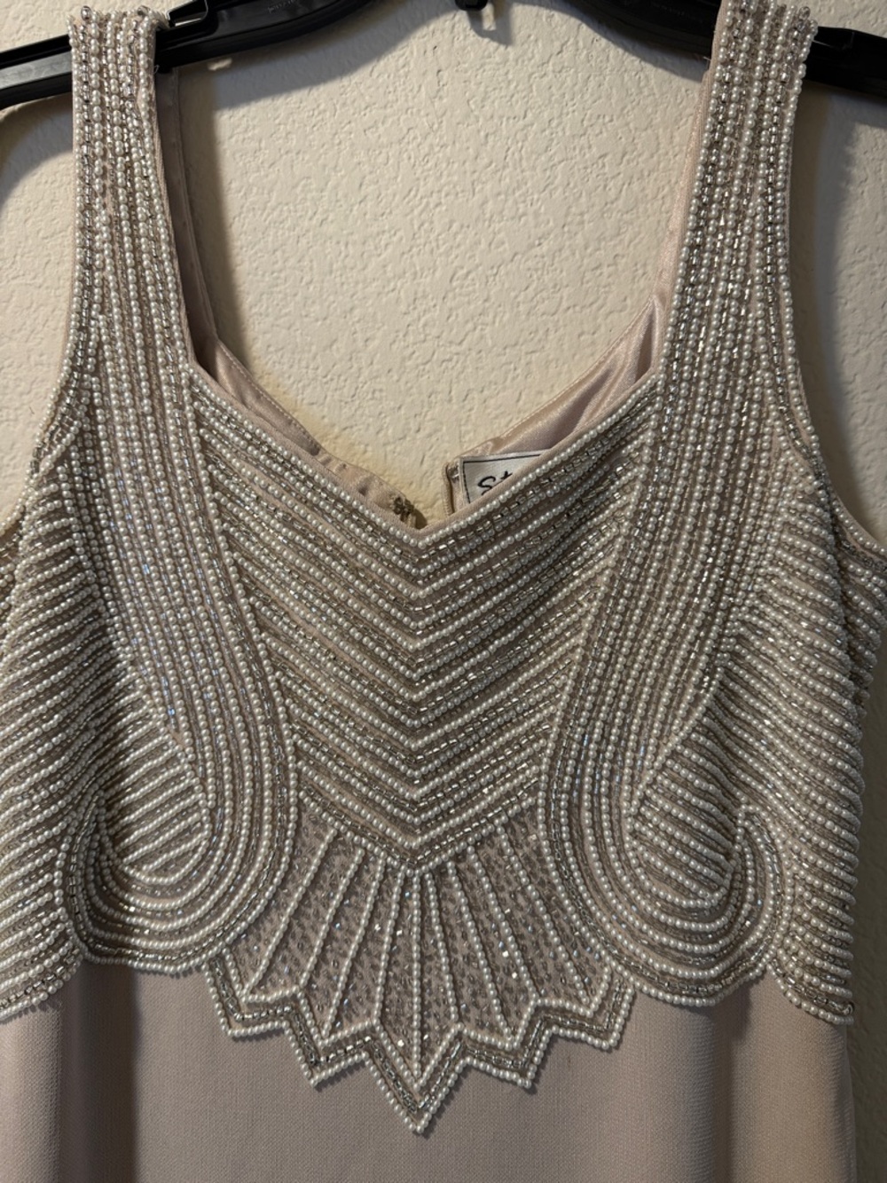 Beaded Sleeveless Taupe Evening Dress